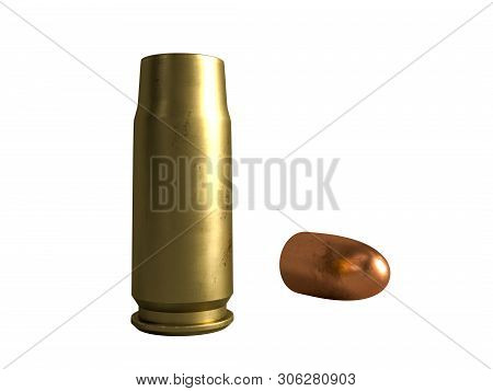 Pistol Cartridge 7.62x23 Mm, Russian And Soviet Army, Isolated. 3d Rendering