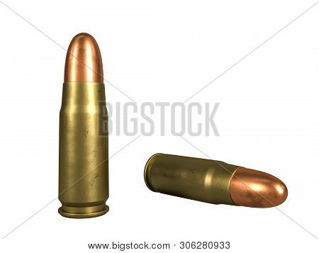 Pistol Cartridge 7.62x23 Mm, Russian And Soviet Army, Isolated. 3d Rendering