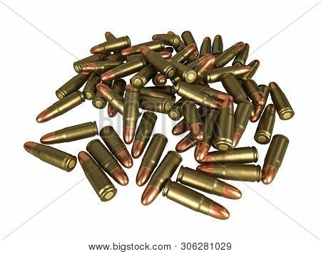 Pistol Cartridge 7.62x23 Mm, Russian And Soviet Army, Isolated. 3d Rendering