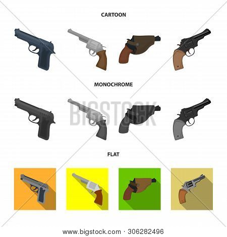 Vector Design Of Revolver And Pistol Logo. Set Of Revolver And Trigger Vector Icon For Stock.