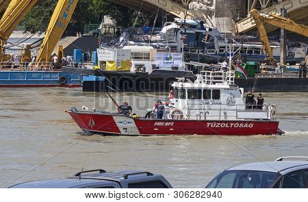 Budapest, Hungary - June 11, 2019; Raising Action To The Surface Of The Sunken Hableany Tour Ship Wi