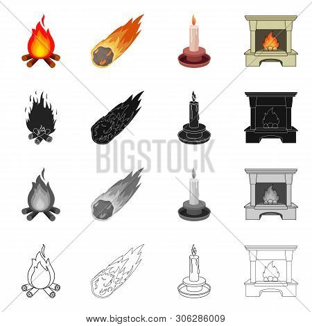 Vector Design Of Fire And Flame Icon. Set Of Fire And Fireball Stock Vector Illustration.