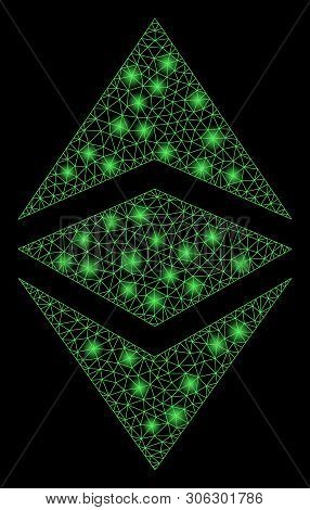 Bright Mesh Ethereum Classic With Lightspot Effect. Abstract Illuminated Model Of Ethereum Classic I