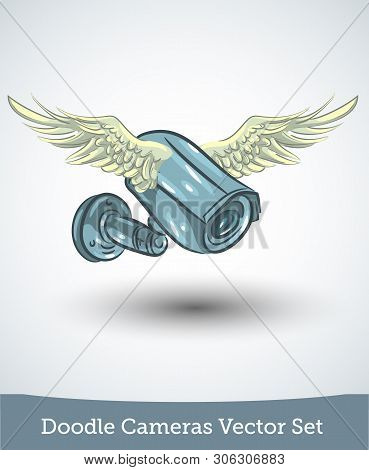 Video Camera With Wings Isolated On White Background. Vector