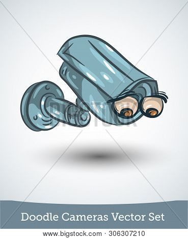 Funny Video Camera Isolated On White Background. Vector