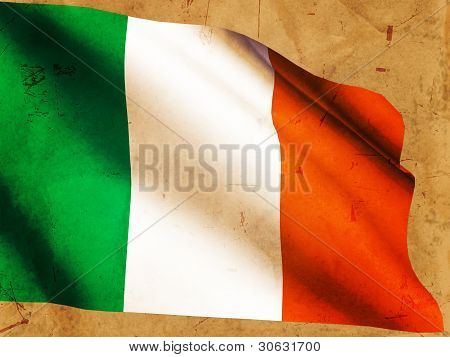 Bandeira irlandesa sobre fundo de papel velho