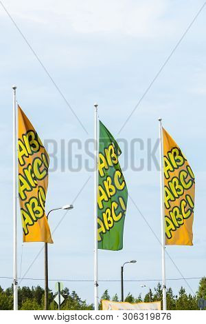 Kouvola, Finland - June 4, 2019: Flags With The Logo Of Abc. Abc Is A Brand Of Automobile Fuels And 