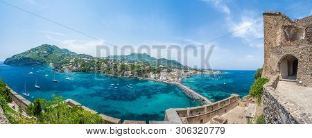 Landscape With Porto Ischia, View On Aragonese Castle, Ischia Island, Italy