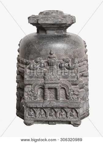 Archaeological Sculpture Of Votive Stupa From Indian Mythology Of Eleventh Century, Basalt, Bodhgaya