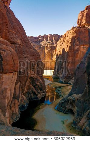 Panorama Inside Canyon Aka Guelta D'archei In East Ennedi, Chad
