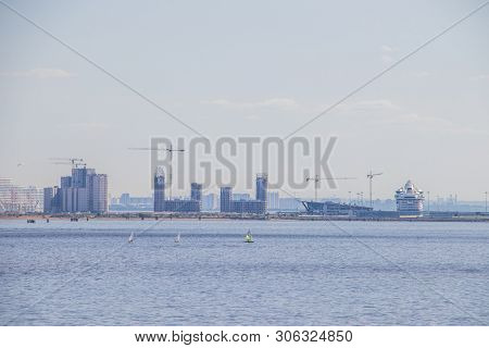 The Gulf Of Finland . Summer Sea In Clear Windless Weather. Sea Without Waves.