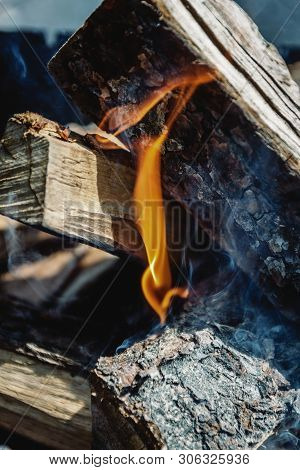 Only He Took Appeared The Fire Among The Wood-fire In The Grill