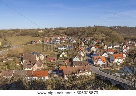 Aerial Scenery Around Kirchberg An Der Jagst In Southern Germany At Early Spring Time