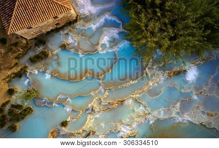 natural spa with waterfalls and hot springs at Saturnia thermal baths, Grosseto, Tuscany, Italy