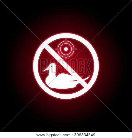 Forbidden Hunting Duck Icon In Red Neon Style. Can Be Used For Web, Logo, Mobile App, Ui, Ux