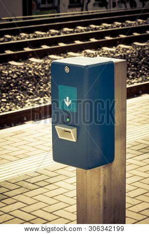 Blue Ticket Validator At The Station In Dresden