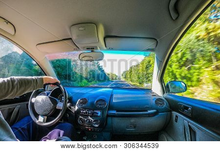 Drive The Car In A Country In A Unny Day