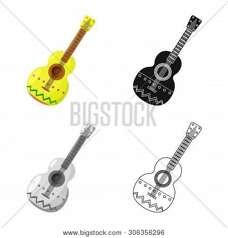 Vector Design Of Guitar  And Ornament  Icon. Set Of Guitar  And Folk Stock Symbol For Web.