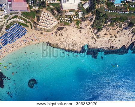 Top View Of The City Of Cyprus And The City Of Ayia Napa. Air View Of The Resort Mediterranean Coast