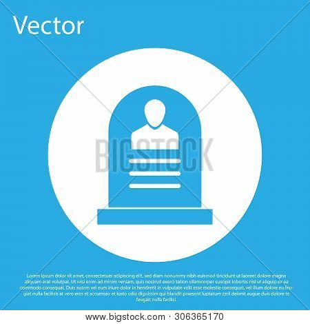 Blue Tombstone With Rip Written On It Icon Isolated On Blue Background. Grave Icon. White Circle But