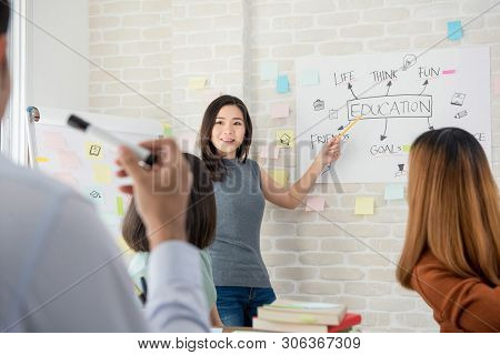 Oversea Woman College Student Making A Presentation In Front Of Classroom