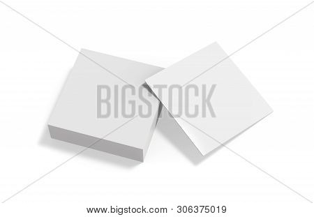 Blank White Square Paper For Business Card, Brochure, Leaflet, Catalogue And Sticky Label, Mock Up T