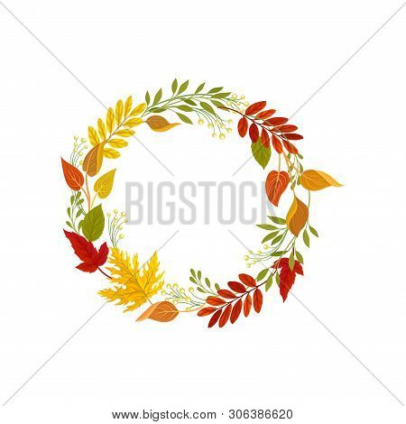 Wreath Of Autumn Leaves. Vector Illustration On White Background.