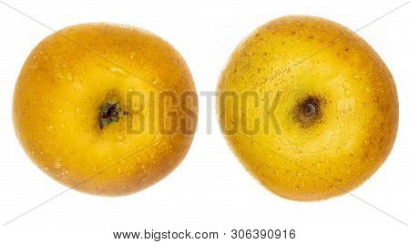 Two Pieces Of Yellow Apple (chantecler, Chanteclerc, Malus Domestica). Variety Mix Of Golden Delicio