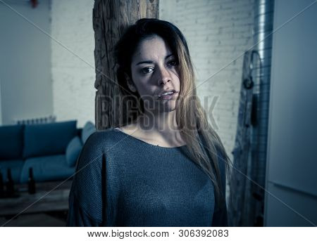 Social Issues Domestic Violence Concept. Woman Victim Of Spouse Intimate Abuse And Physical Aggressi