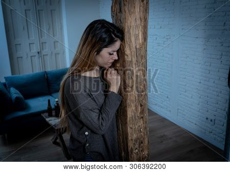 Social Issues Domestic Violence Concept. Woman Victim Of Spouse Intimate Abuse And Physical Aggressi