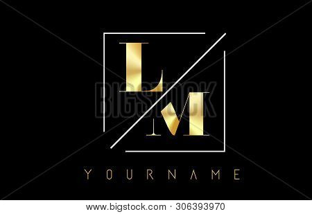 Lm Golden Letter Logo With Cutted And Intersected Design And Square Frame Vector Illustration