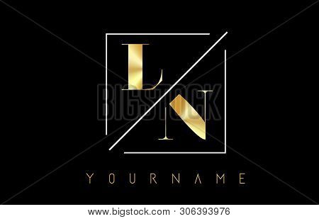 Ln Golden Letter Logo With Cutted And Intersected Design And Square Frame Vector Illustration