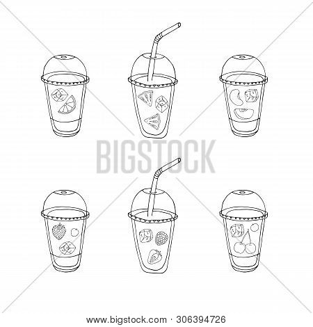 Hand Drawn Glasses With Juice And Fruits Collection. Vector Sketch Summer Cocktails Set.