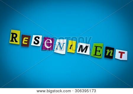 Single Word - Resentment. Text On Blue Background From Colorful Letters. Psychologic Concept. Messag