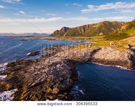 Seascape On Andoya Island. Scenic Rocky Coastline Near Nordmela Village, Vesteralen Archipelago, Nor