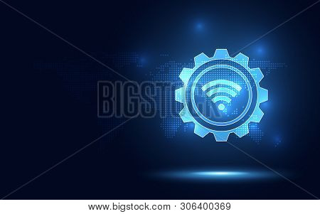 Futuristic Blue Wireless Connection Abstract Technology Background. Artificial Intelligence Digital 