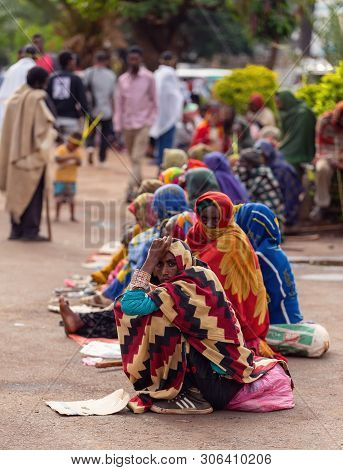 Bahir Dar, Ethiopia, April 21th. 2019, Orthodox Christian Pilgrim At Worship On The Street During Ea
