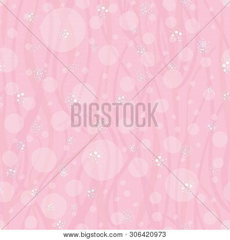 Subtly Textured Pink Bubbles And Waves Design. Seamless Vector Pattern On Pink Background With Trans