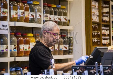 Tel Aviv , Israel - 21 November 2017: Sellers On The Old Grocery Street Nahalat-benjamin