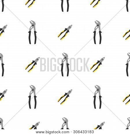 Seamless Pattern With Pliers And Water Cimping Pliers Icons. Repair Symbols. Vector Illustration For