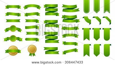 Green Ribbons Banners. Set Of Ribbons. Vector Stock Illustration.