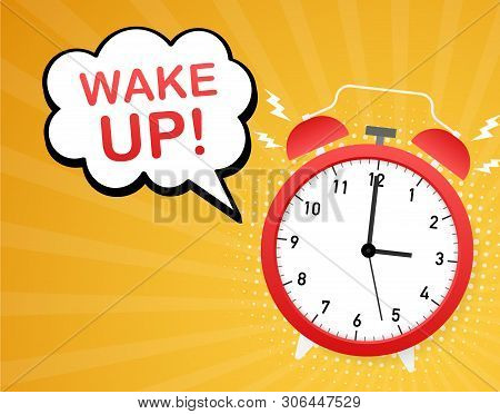 Wake Up Poster With Alarm Clock. Vector Stock Illustration.