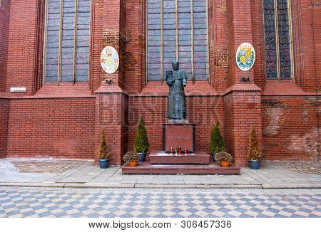 Gdansk, Poland - February 05, 2019: Statue Of Pope John Paul Ii At Saint Bridget Church In Gdask, Po