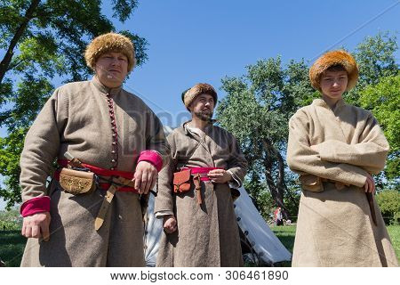 Kiev, Ukraine - May 27, 2018: Men In Costumes Of Cossacks At The Festival Of Historical Reconstructi