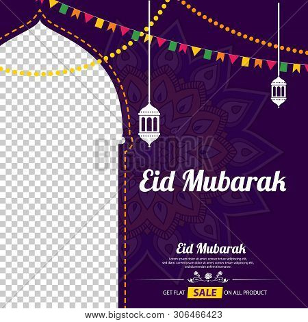 Eid Mubarak Greeting Vector For Eid-ul-fiter With Blue Background