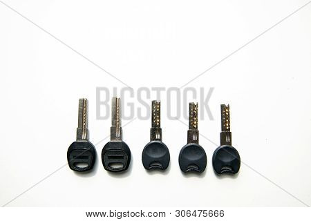 Set Of Many Keys Isolated On White Background, S, Space For Text.