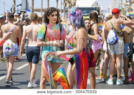 The Annual Parade Lgbt. Gay And Lesbians Walking In The Gay Pride Parade. Parade Of Tolerance. Rainb