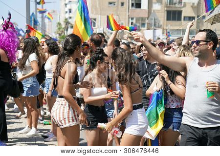 The Annual Parade Lgbt. Gay And Lesbians Walking In The Gay Pride Parade. Parade Of Tolerance. Rainb