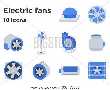 Electric Fans Set Icons In Flat Style, Ventilation Devices Vector Illustration