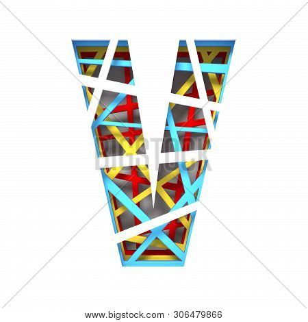 Colorful Paper Cut Out Font Letter V 3d Render Illustration Isolated On White Background